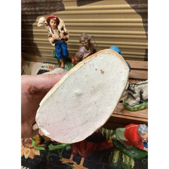 Vintage Chalkware Nativity Scene Italy Mary Jesus Shepherd W Eggs Joseph Pig - Picture 11 of 16